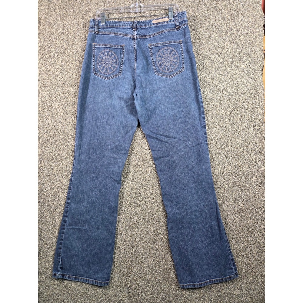Cos Jeans Bootcut Denim Women Size 12 Blue Embroidered Rhinestone LH8258-F - Picture 9 of 13